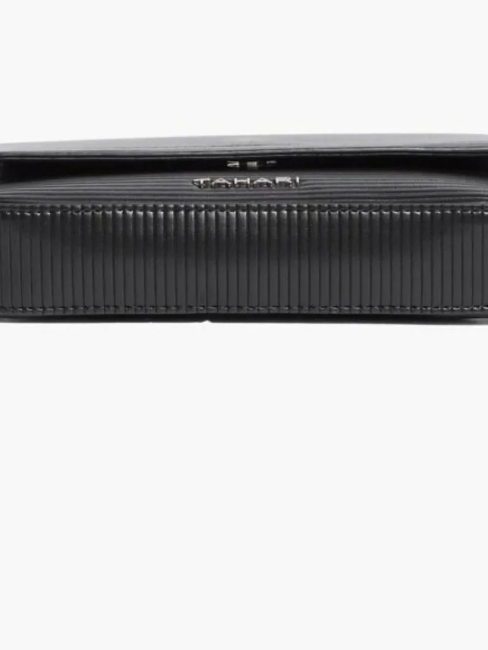 Tahari Essex St Sling Bag Small Black Emboss Stripe Faux Leather Belt